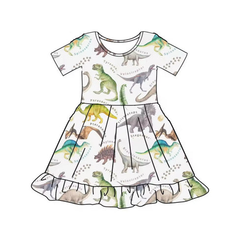 Bowtism Girls Dinosaur Name Dress with Matching Bow - Bowtism